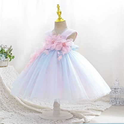 A-Line Tulle Flower Girl Dress with Square Neck and Floral Embellishments: Light Pink / 5-6 Years (130cm)