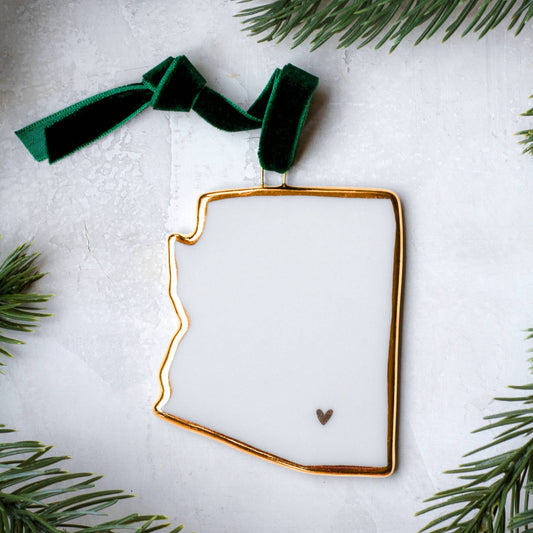 Arizona Handmade Porcelain State Ornaments with Gold Heart: Heart