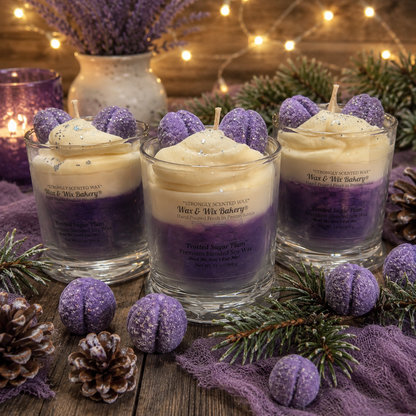 Frosted Sugar Plum Candle. 13oz. Large Soy Dessert Candle