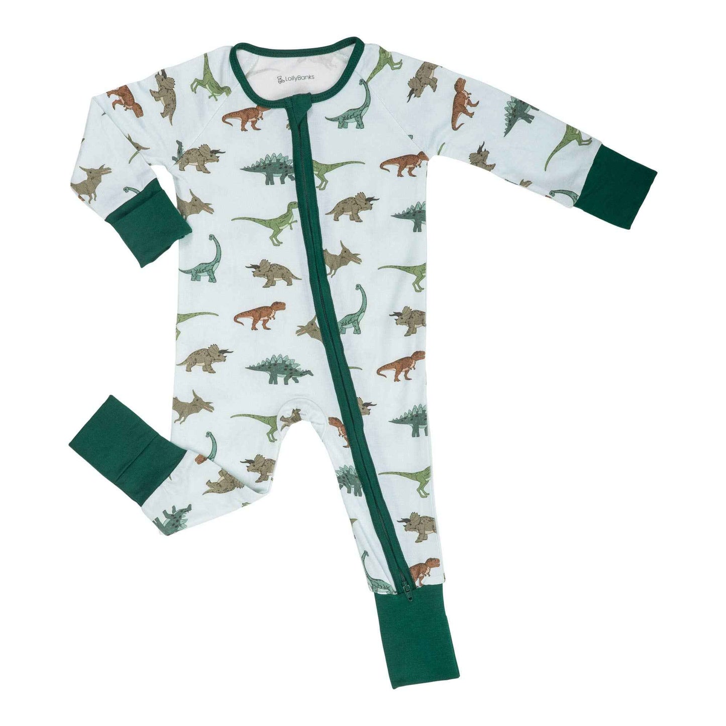 LollyBanks - Bamboo Baby Convertible Zipper Pajamas - Dinosaur