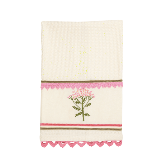 Pink Flower Embroidered Towel