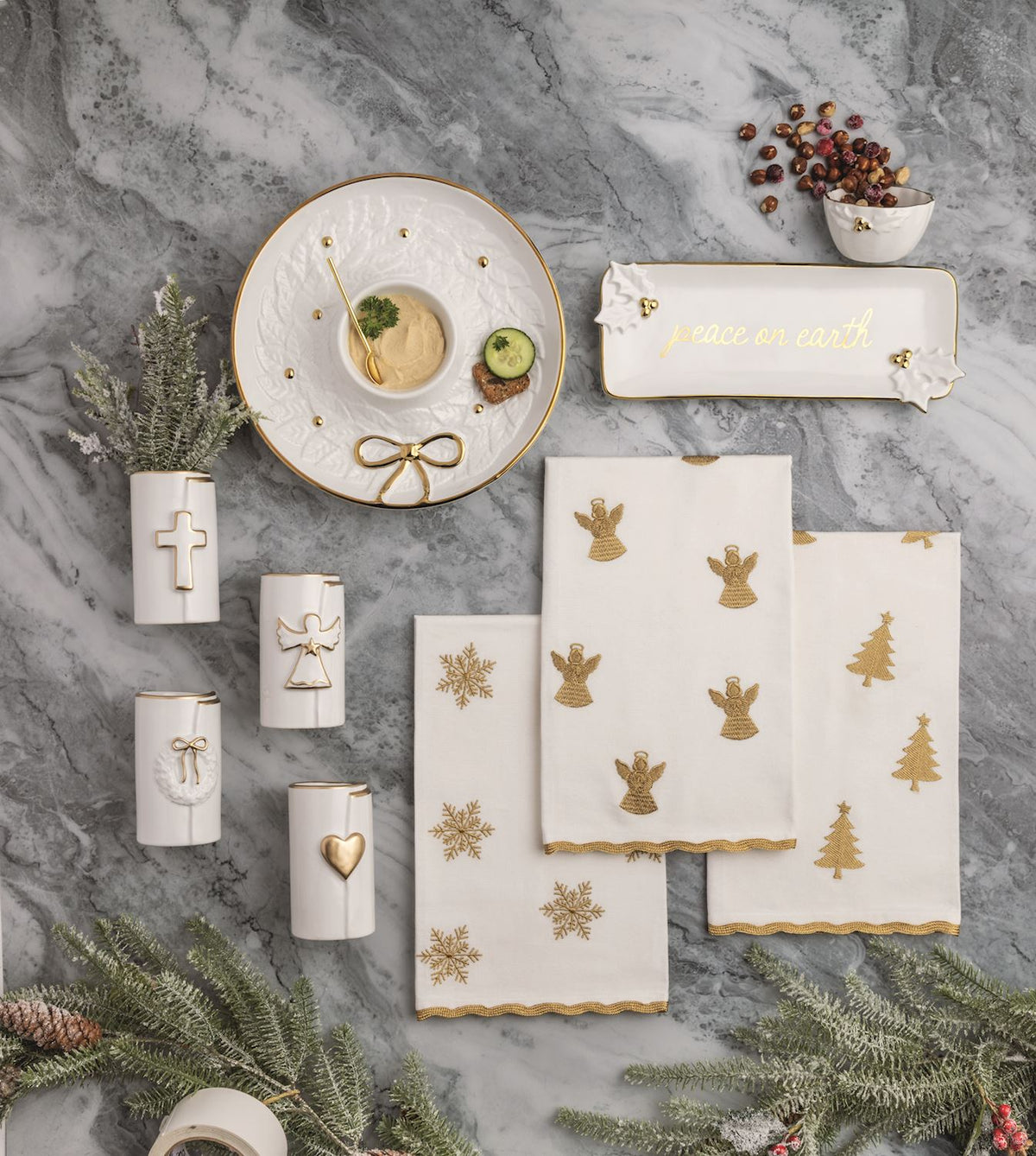 Gold Snowflake Embroidered Christmas Hand Towel, view 2