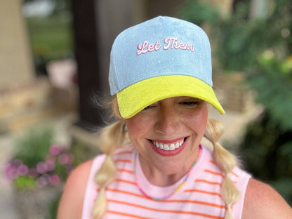Taylor Elliott Designs - Embroidered Baseball Cap - "Let Them" - Blue + Yellow Suede