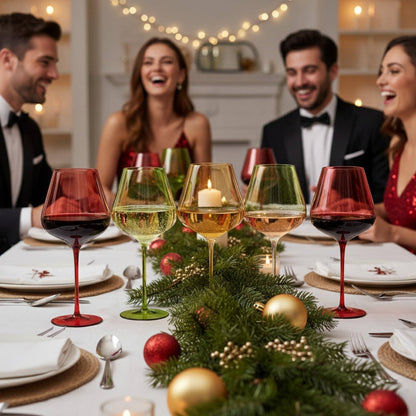Christmas Holiday Wine Glasses Set of 5 – 20oz Goblets