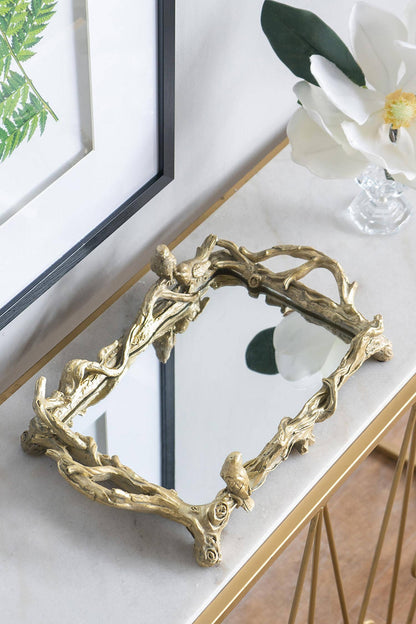 Gold Bird Mirrored Tray