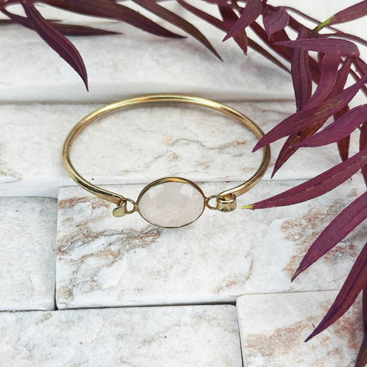 Gold Plated Bracelet with Semi-Precious Stone - Rose Quartz
