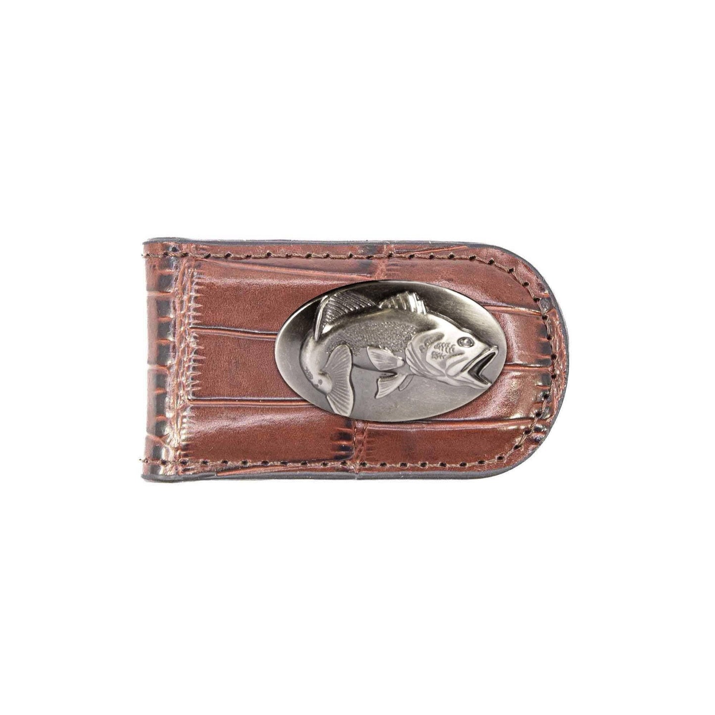 Bass Leather Magnetic Money Clip Wallet: Croc Tan