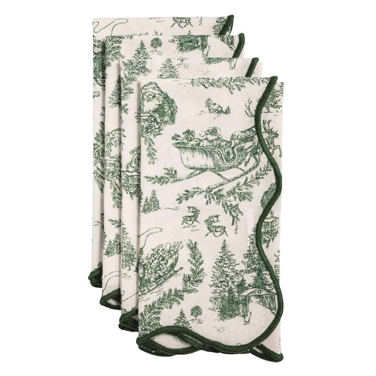 Green Toile Christmas Napkin Set of Four