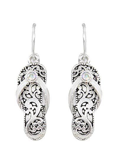 Antique Silver Crystal AB Filigree Flip Flop Earring