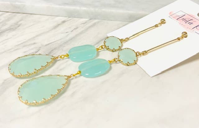 Anita K By Blushing Pink - Green Chalcedony Shoulder Duster Earring
