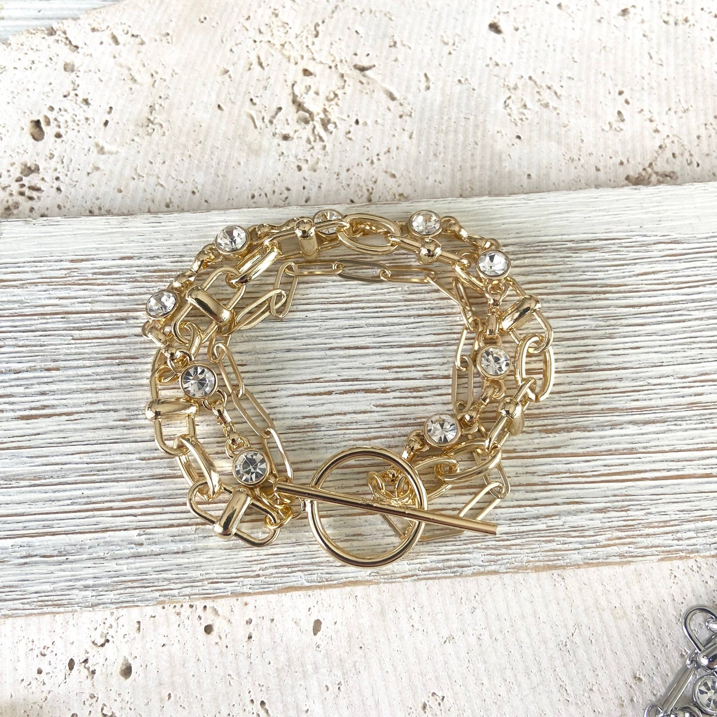 Triple chain crystal bracelet