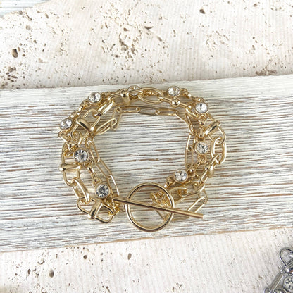 Triple chain crystal bracelet