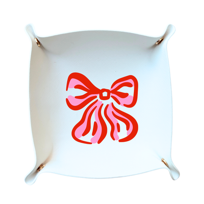 Aspen Lane - Valentines day gift Bow Jewelry Tray |Pink & Red Bow (White)