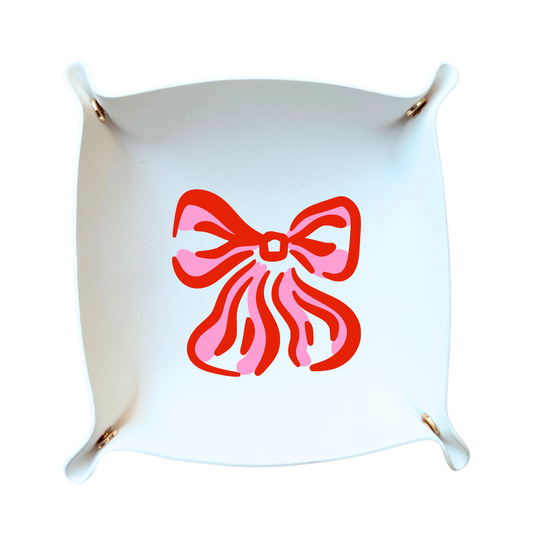 Aspen Lane - Valentines day gift Bow Jewelry Tray |Pink & Red Bow (White)