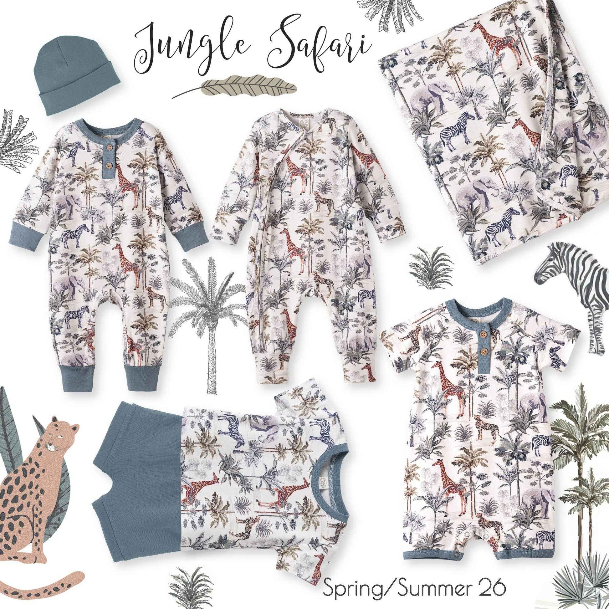 Jungle Safari Bamboo Baby Boy Shorty Romper: 0-3M
