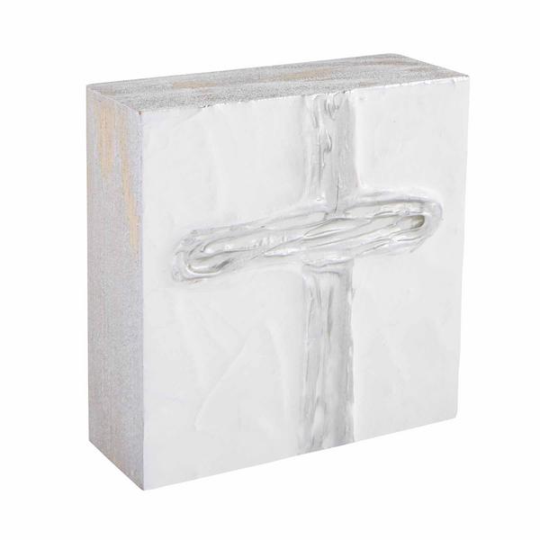 Small Silver Cross Decorative Block