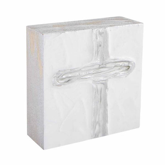 Small Silver Cross Decorative Block