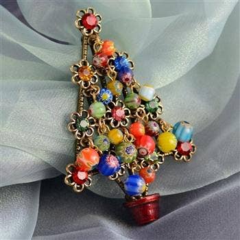 Sweet Romance Jewelry - Millefiori Beads Tree Christmas Pin P185