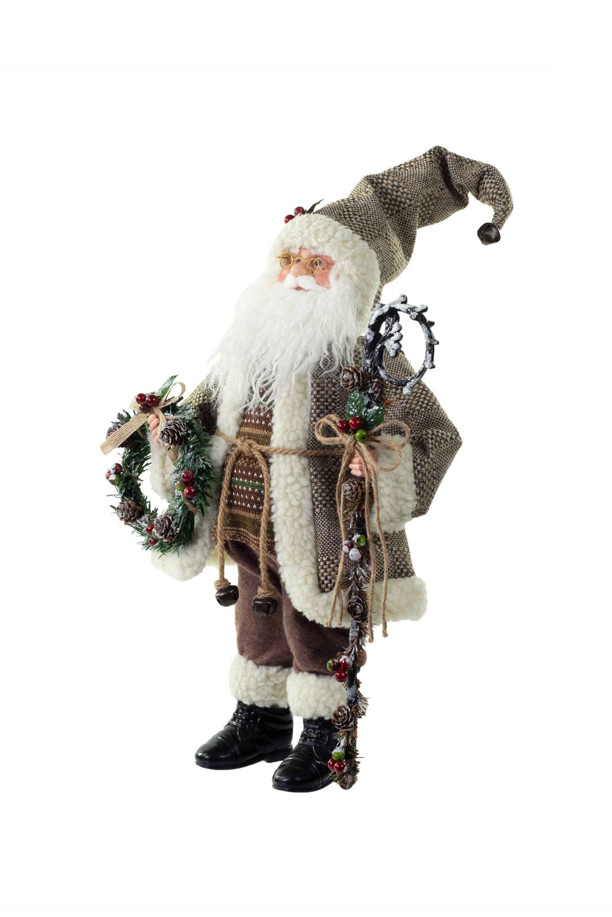Brown/White Rustic Santa Figurine with Staff