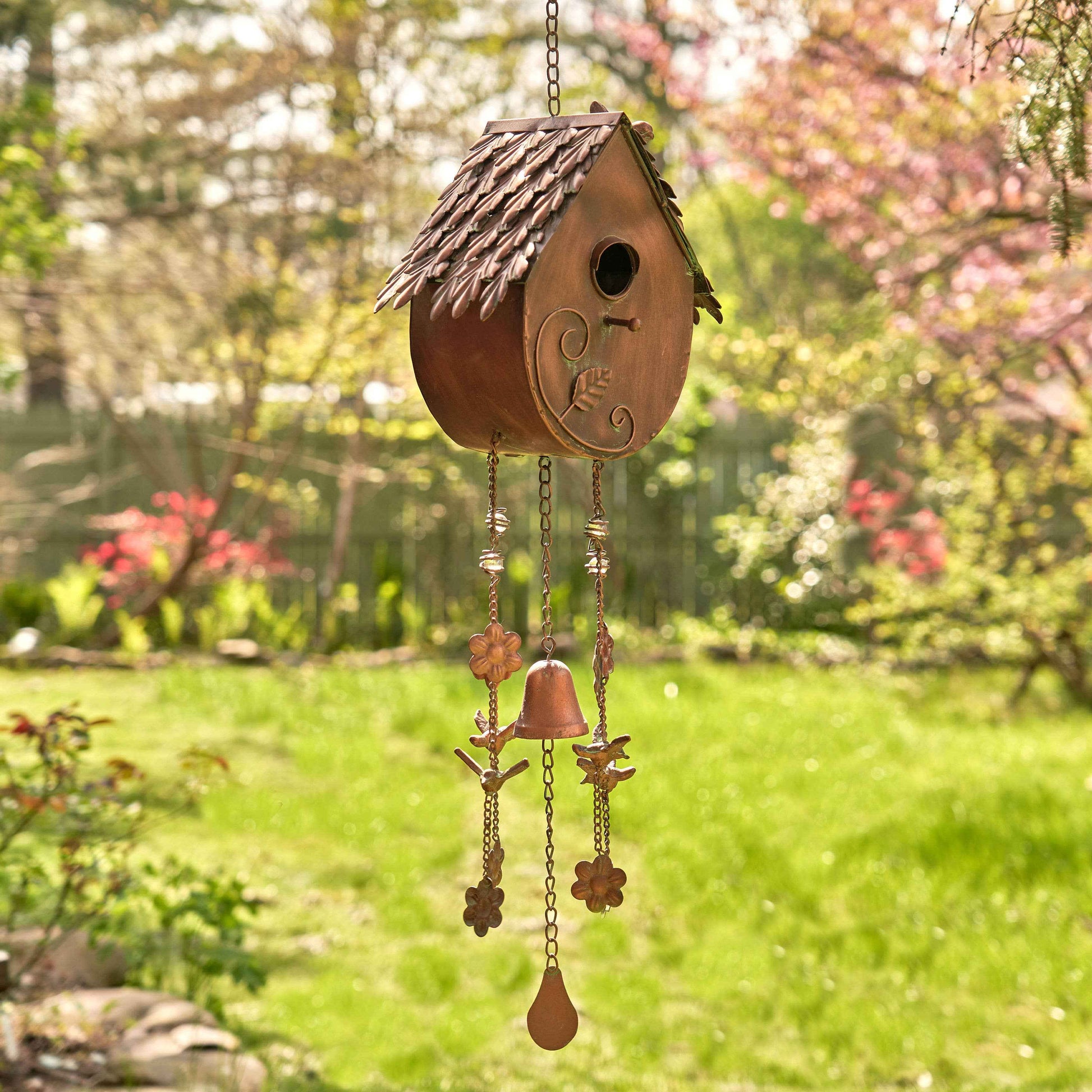 Antique Copper Hanging Birdhouse Wind Chime -4 Style Options: Farm House