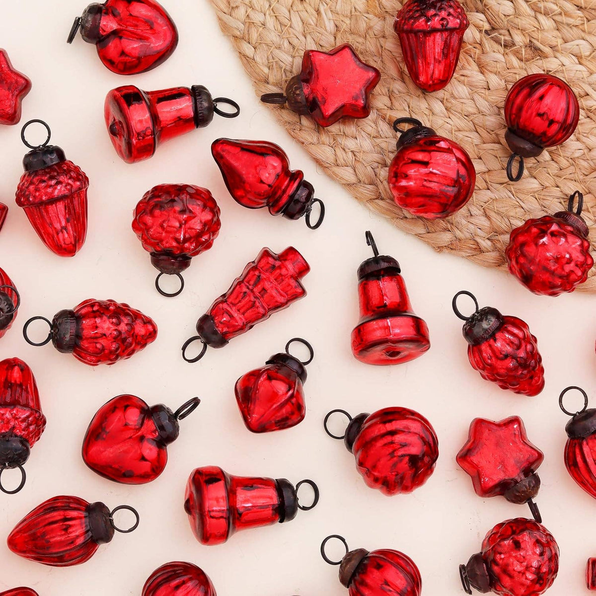 Glass Red Christmas Ornaments -Set of 25