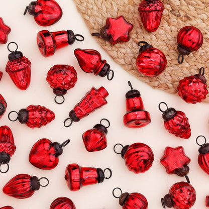 Glass Red Christmas Ornaments -Set of 25