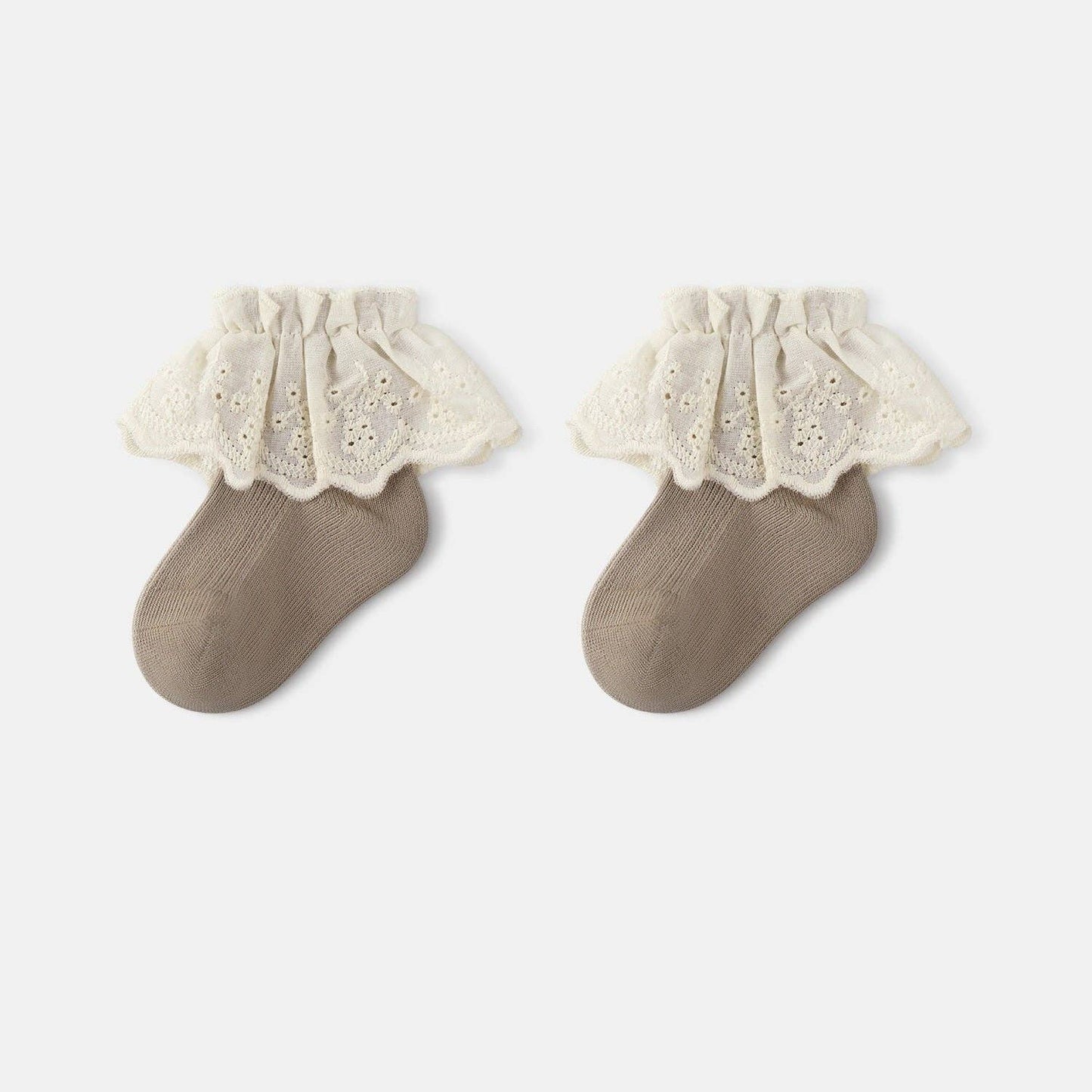Autumn and Spring Baby Kids Girls Breathable Lace Trim Vintage Socks: Beige / S (0-1Y)