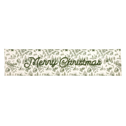 Green Toile Merry Christmas Table Runner
