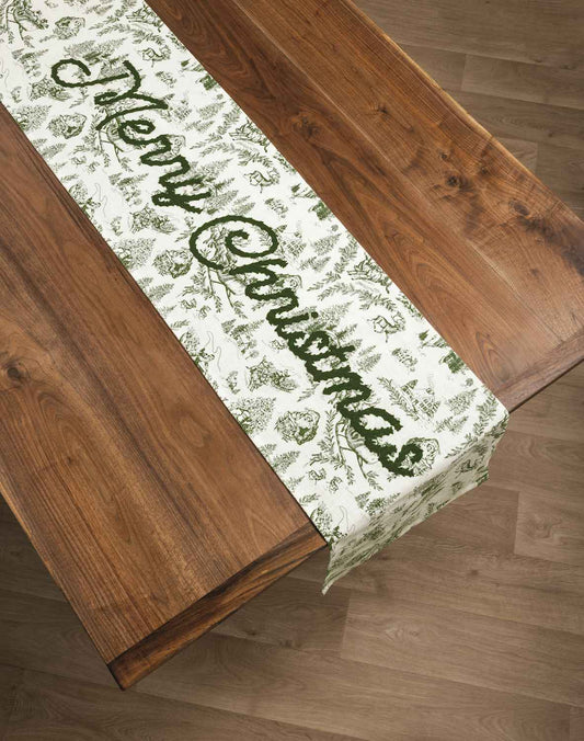 Green Toile Merry Christmas Table Runner