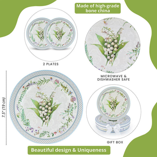 Lily of the Valley Porcelain Dessert Plate Set of 2