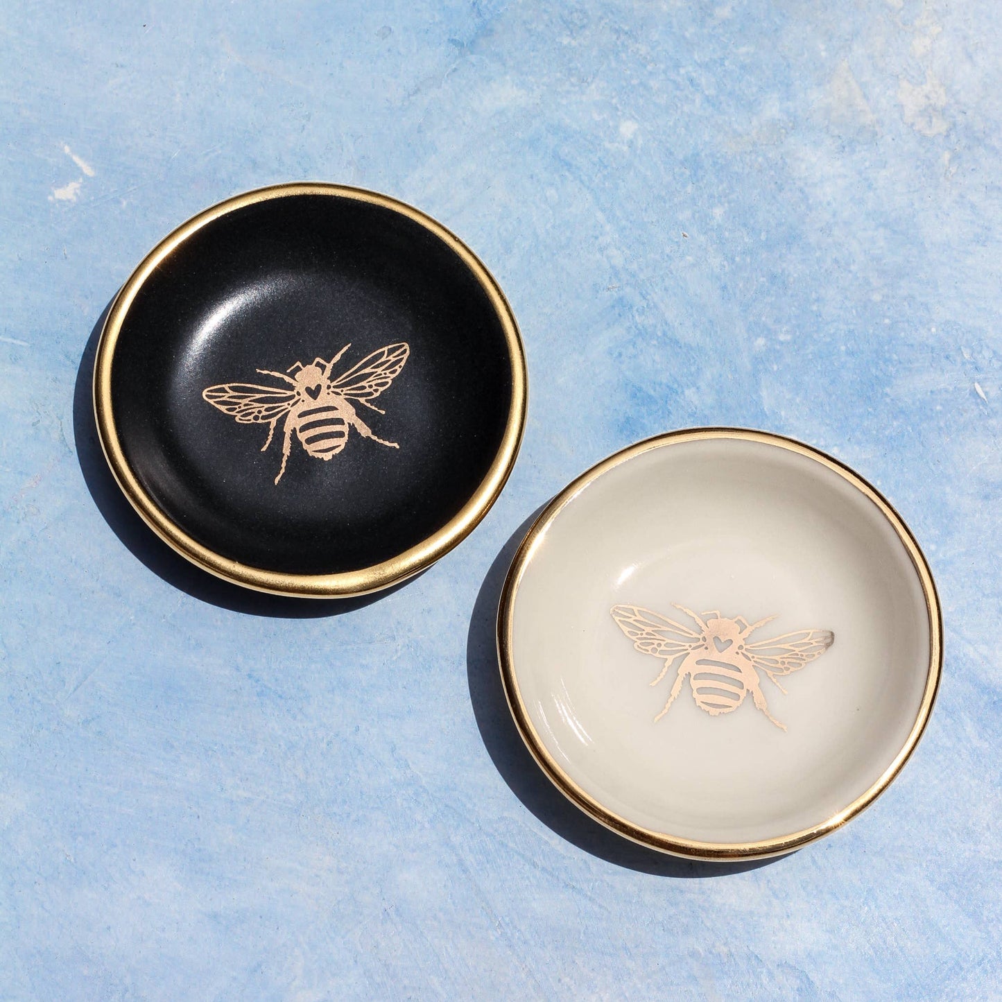 Gold Bee Ring Dish | Handmade Pottery Trinket Dish (black)