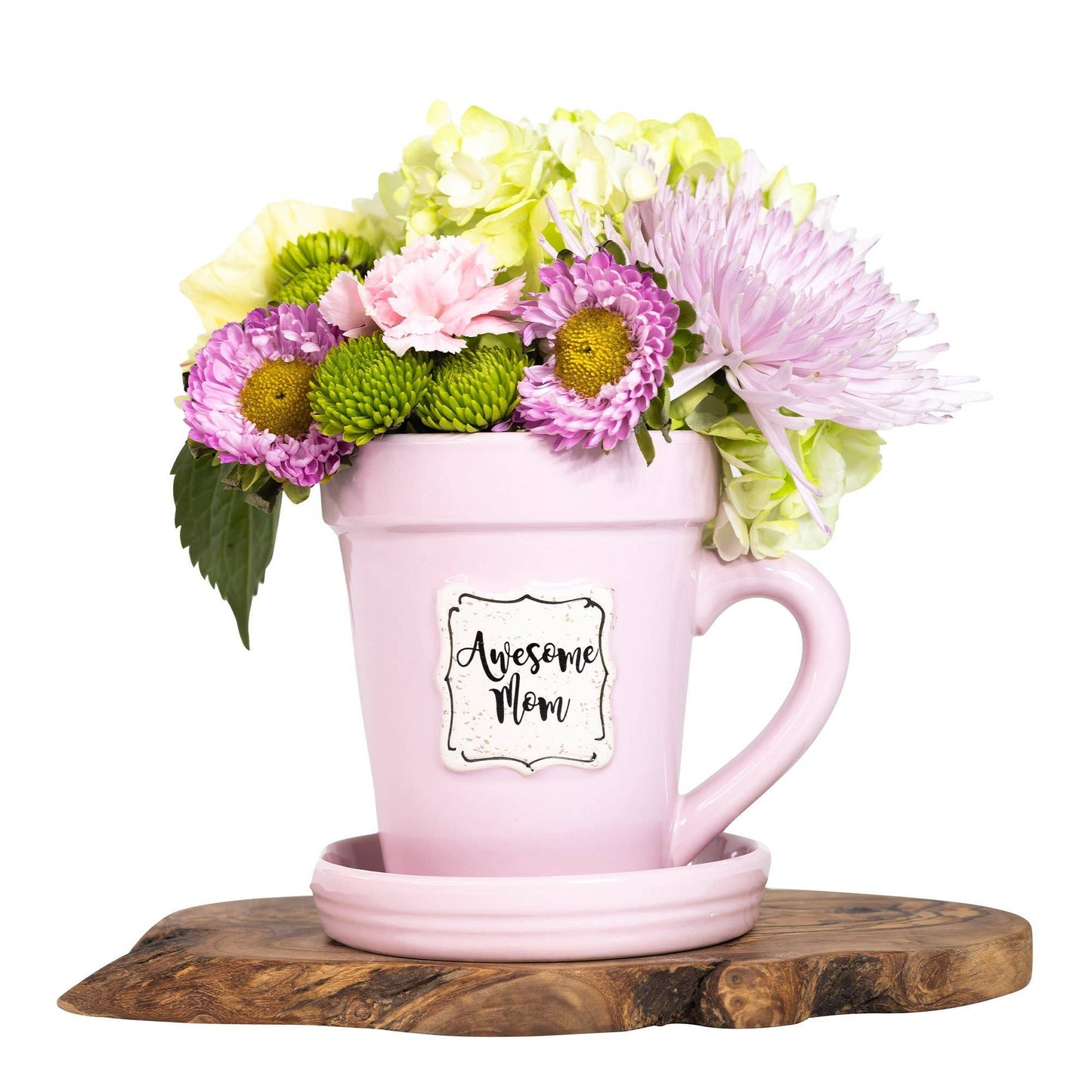 Divinity Boutique - Pink Flower Pot Mug - “Awesome Mom” Without Scripture