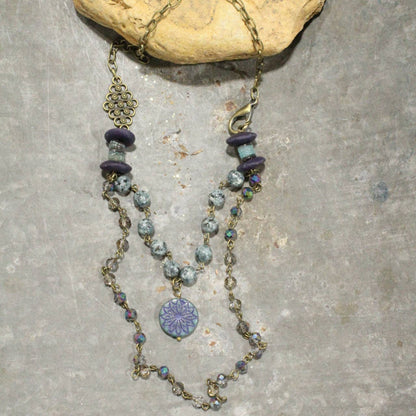 Cool Shades of Blue & Purple Glass Beaded Layered Necklace