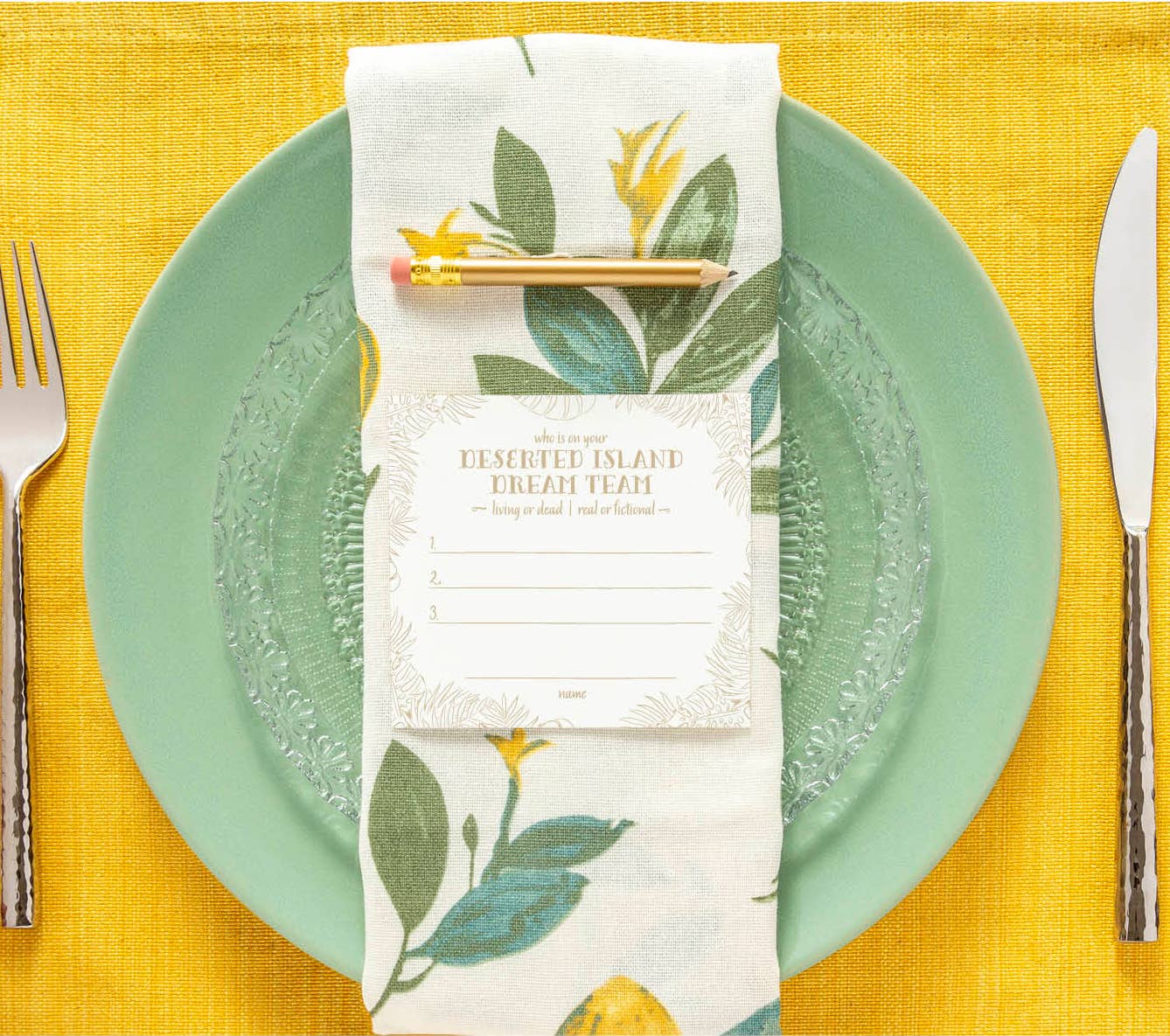 Tarjetas para marcar los puestos en una cena | Isla desierta