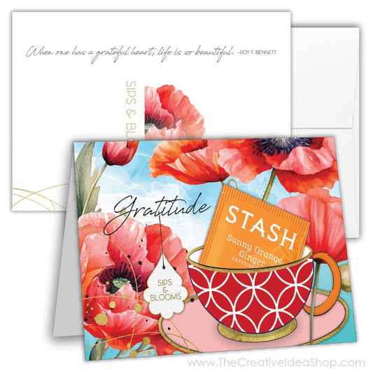 TEA GREETING Card with REAL TEA BAG - Gratitude Sips Blooms