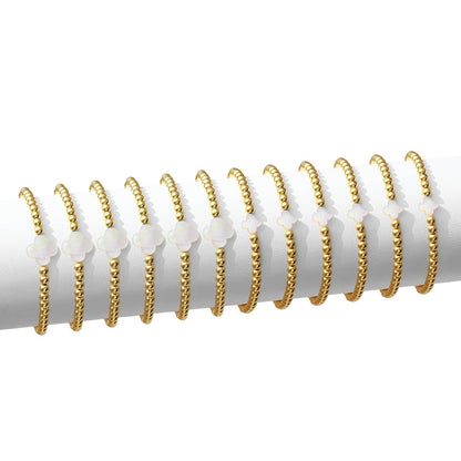 Iris espléndido - Juego de 12 pulseras de 4 mm con detalles de concha y trébol