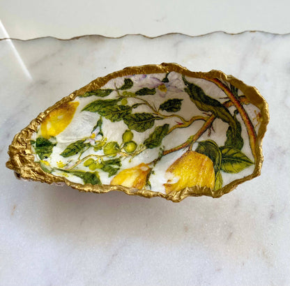 Lemon Print Oyster Shell Jewelry Dish
