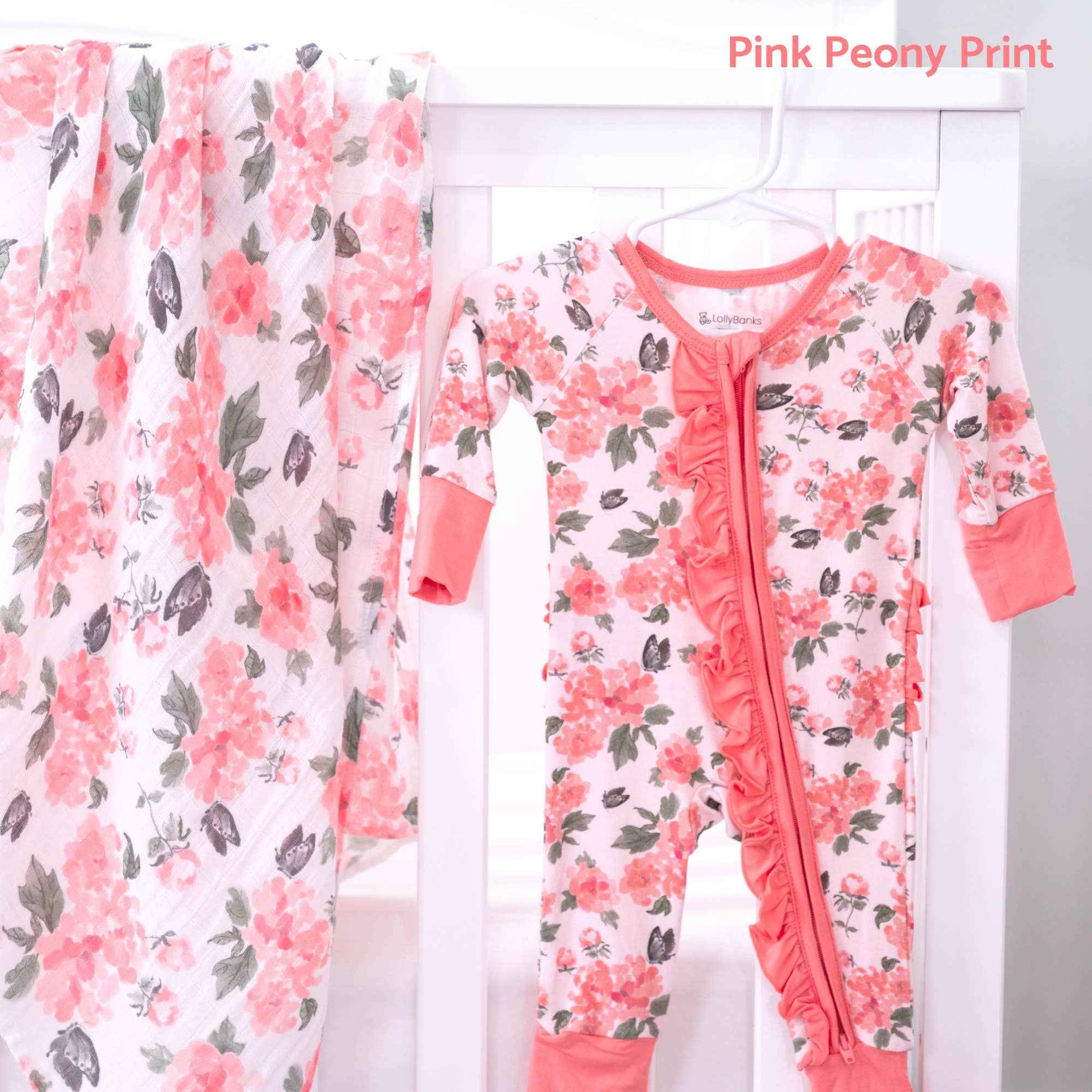 LollyBanks - Bamboo Baby Convertible Ruffle Zipper Pajamas - Peony Floral