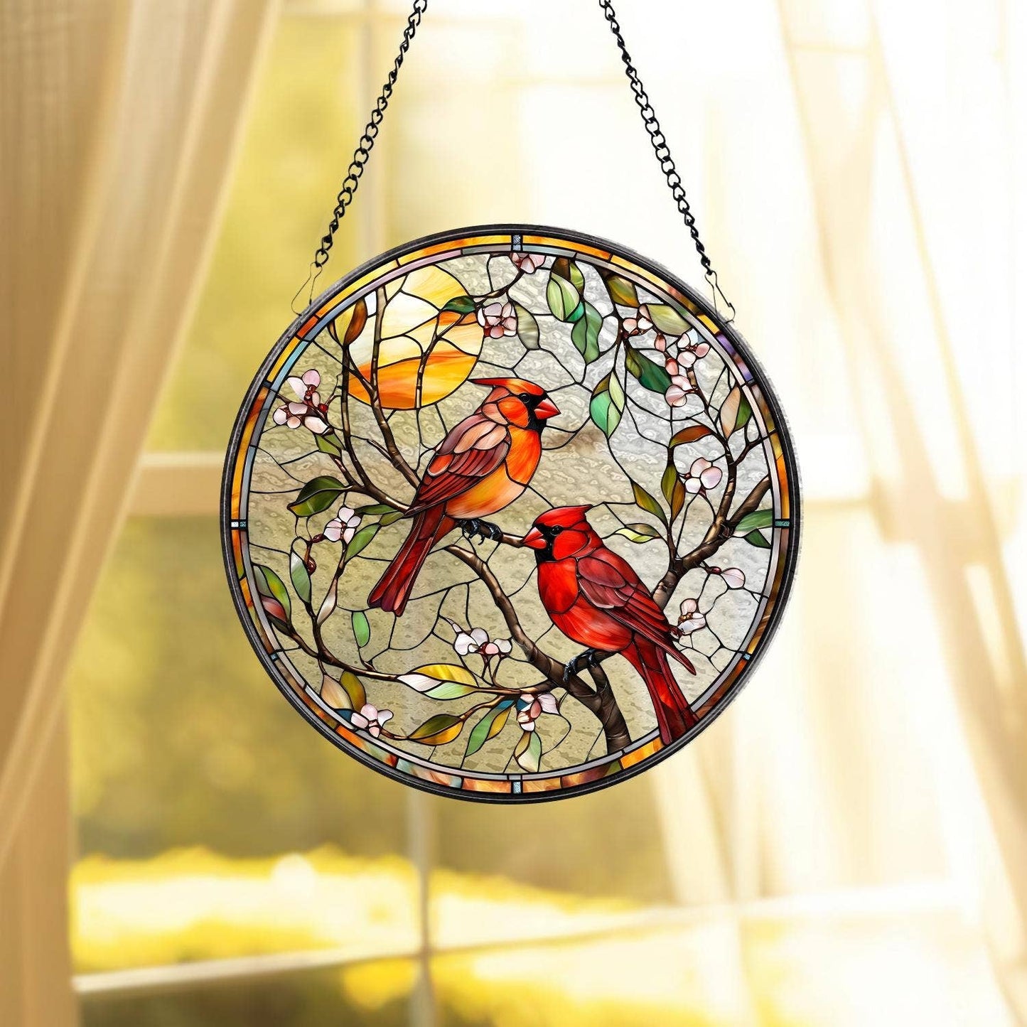 Cardinal Glass Suncatcher, Bird Glass Art, Memorial Gift