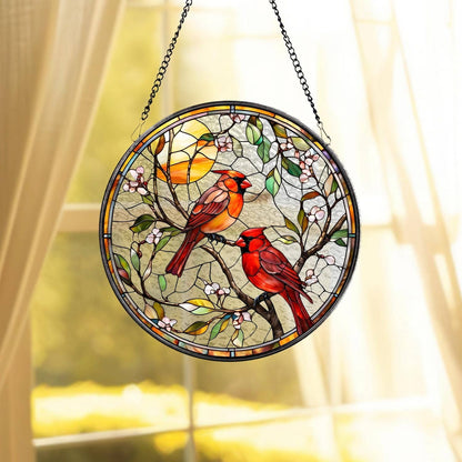 Cardinal Glass Suncatcher, Bird Glass Art, Memorial Gift