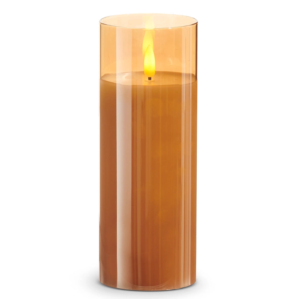 3" X 8" Gold Glass Ivory Pillar Candle