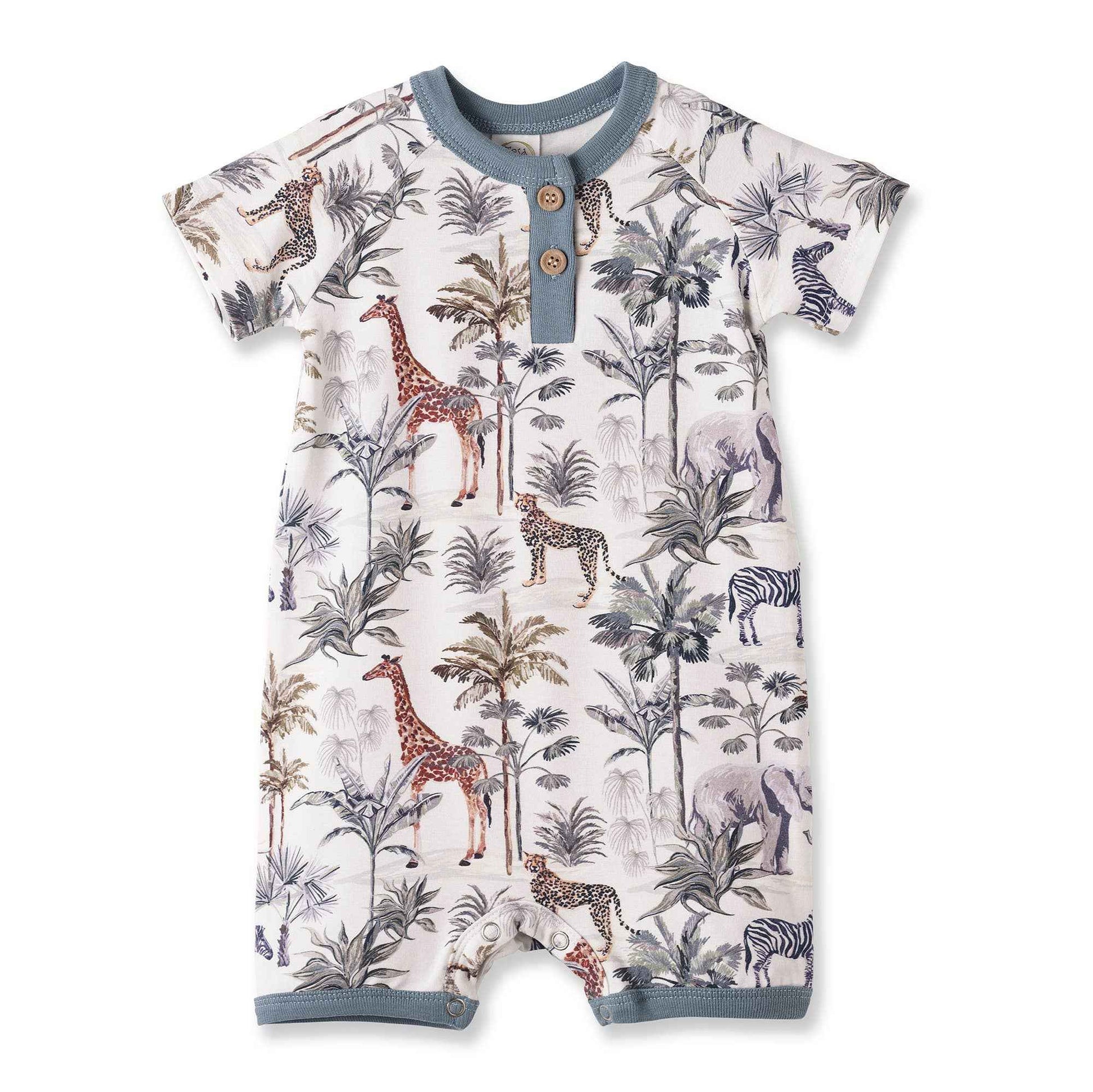 Jungle Safari Bamboo Baby Boy Shorty Romper: 0-3M