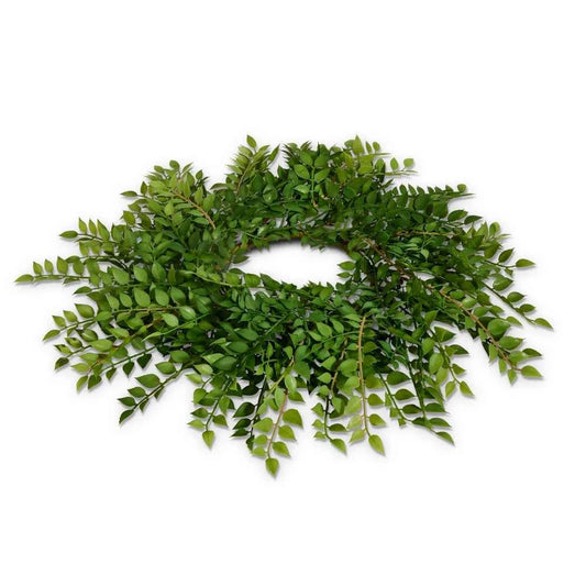 18" Green Ruscus Mini Wreath-Candle Ring