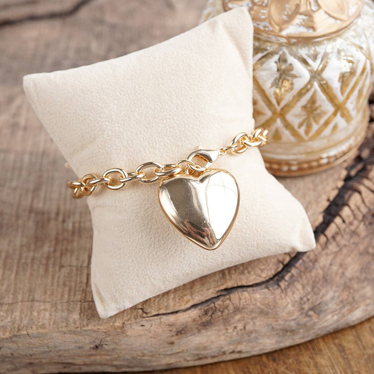 Chunky Chain Bracelet with Puffy Heart Charm