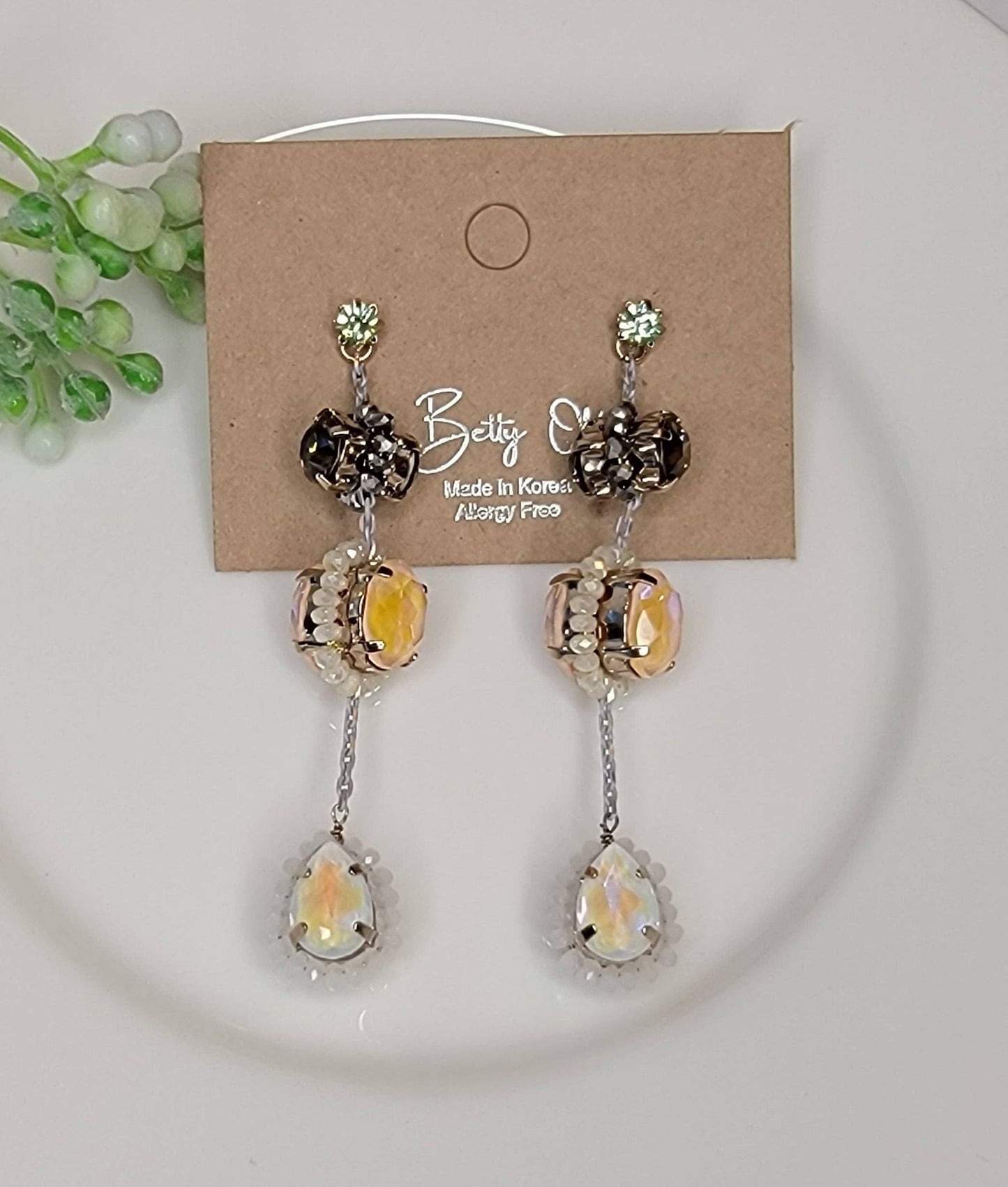 Three Stone Handmade Dangle Post Earrings