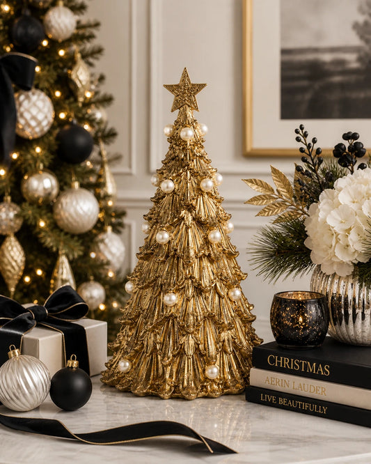 14" Acanthus Gold Tree with Pearls Christmas Decoration