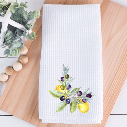 Lemon & Olive Waffle Weave Kitchen Tea Towel Farmhouse Decor