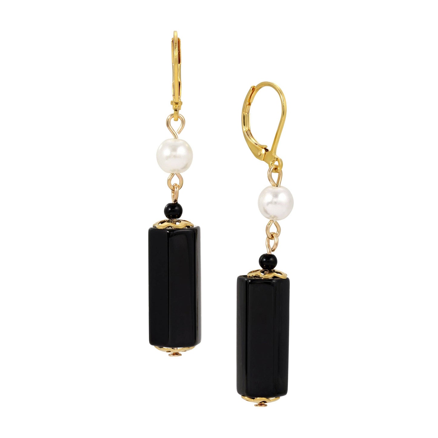 1928 Jewelry - 1928 Jewelry Faux Pearl Gemstone Dangling Earrings