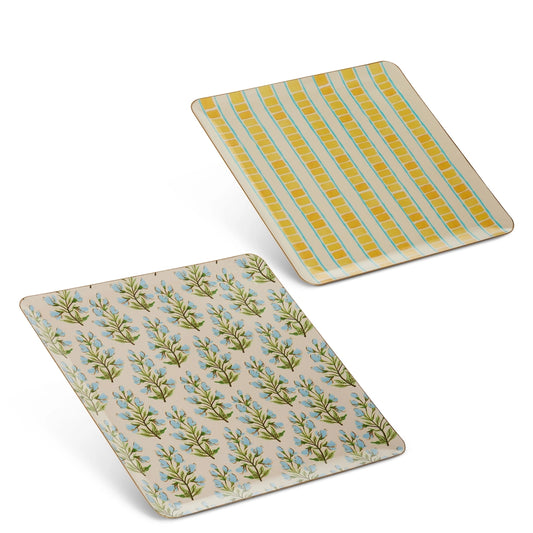 12" Floral Tile Trays - set of 2