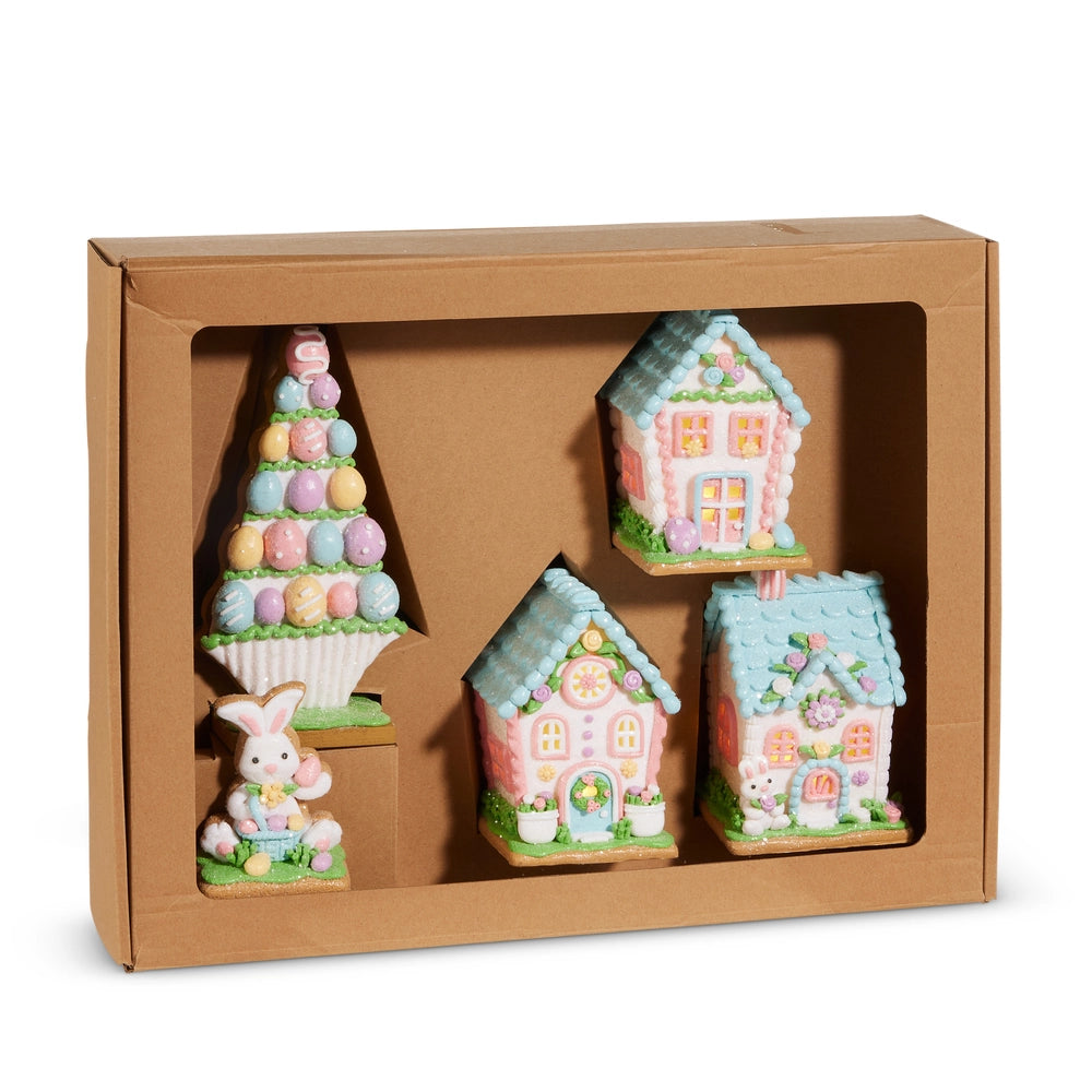 Lighted Springtime Gingerbread Village - set of 5